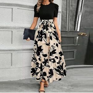 Elegant Black and Cream Maxi Dress